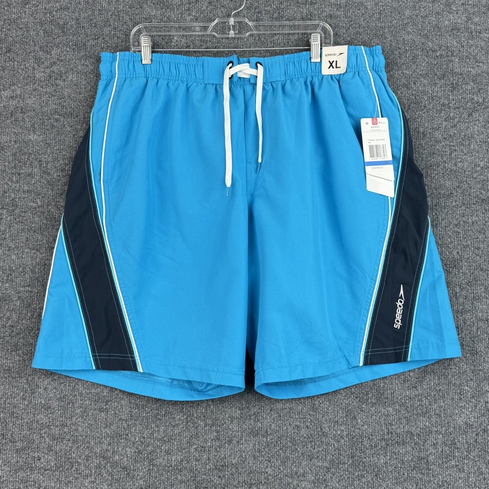 Speedo Swim Shorts Mens XL Blue Island Turquoise Drawstring Trunks Mesh NWT